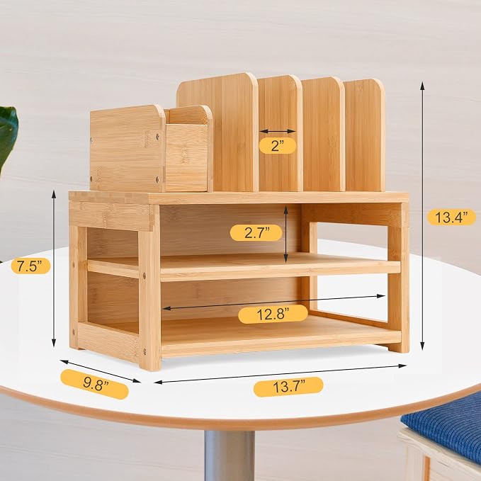 Homde Desk Organizer with File Holder: 3-Tier Bamboo Organization - Image 6