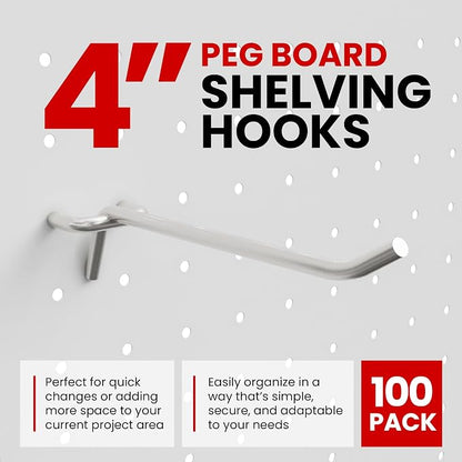 100 Pack PEG Board Pegboard Shelving Hooks 4" Length Wholesale Lot - Image 2
