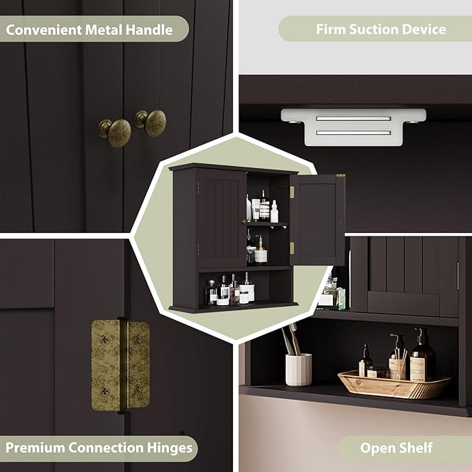 Smuxee Brown Bathroom Cabinet Wall Mounted, Small Medicine Cabinet - Image 5