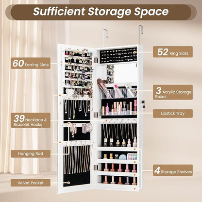 CHARMAID Jewelry Cabinet Wall or Door Mounted, Hanging Lockable Jewelry Armoire - Image 3