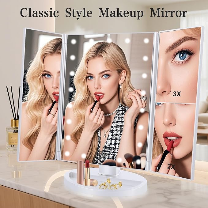 deweisn Floor Mount Tri-Fold Lighted Vanity Mirror - Image 2