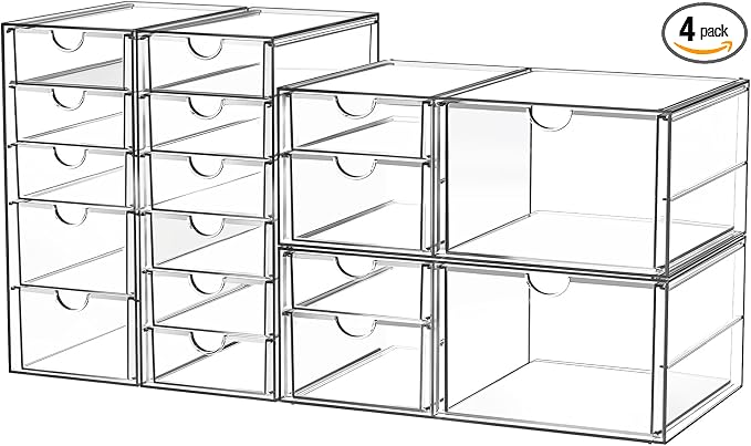 Acrylic Makeup Organizer with 17 Drawers, 4 Pack Clear Bathroom Counter by YFXCVSL