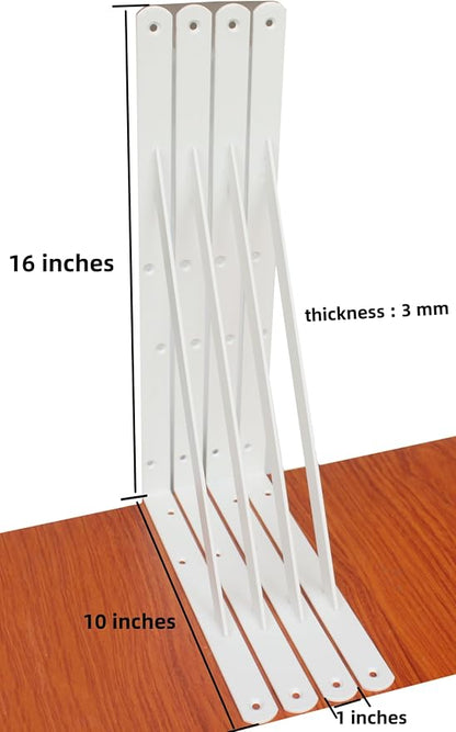 8 Pack L16 x H 10" White Heavy Duty Shelf Brackets - Image 2