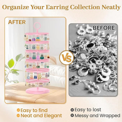MODOWEY Rotating Earring Holder Organizer Adjustable Display, 6 Tiers Pink | - Image 5