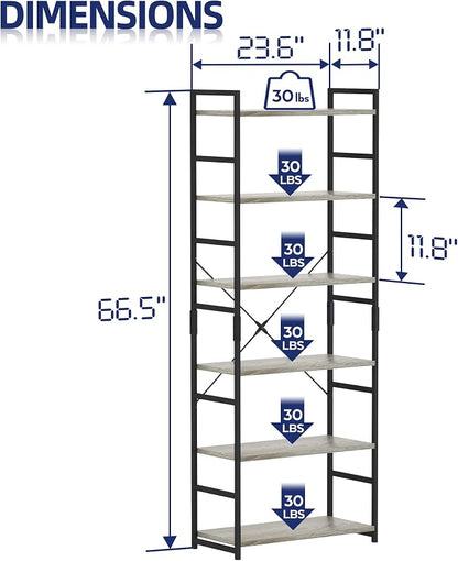 NUMENN 6 Tier Bookshelf, Tall Freestanding Open Storage Bookcase, Support Bars - Image 3