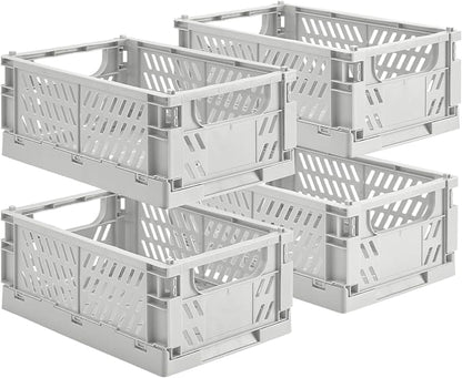 4-Pack Small Pastel Plastic Storage Baskets, Collapsible Crates by HUUSMOT
