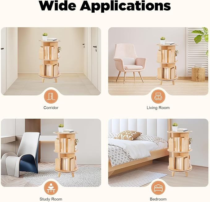 2 Tier Rotating Bookshelf with Legs, Small Corner Bookshelf Floor Standing - Image 8