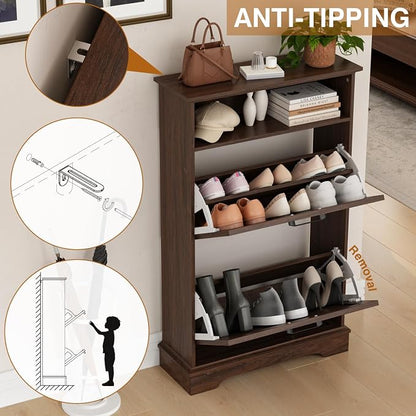 Shoe Storage Cabinet with 2 Flip Drawers, Narrow Slim Shoe Organizer - Image 5