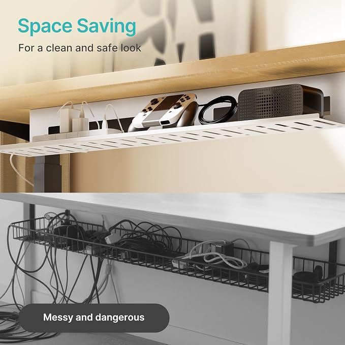 Under Desk Cable Management Tray, 31.5 Inches Metal Cord Organizer Rack - Image 4