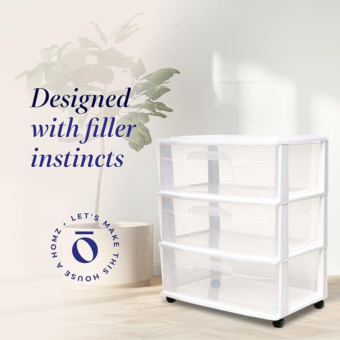 Homz Plastic 3 Drawer Wide Cart, 4 Casters Included, Home Office, and Dorm Rooms - Image 4