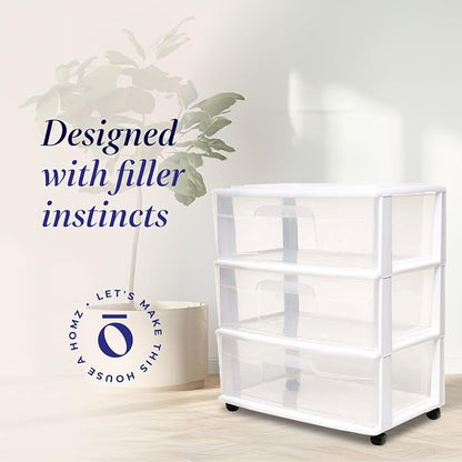 Homz Plastic 3 Drawer Wide Cart, 4 Casters Included, Home Office, and Dorm Rooms - Image 4