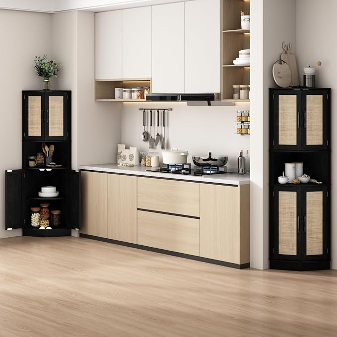 Tall Corner Cabinet, 64.7" Rattan Corner Storage Cabinet - Image 9