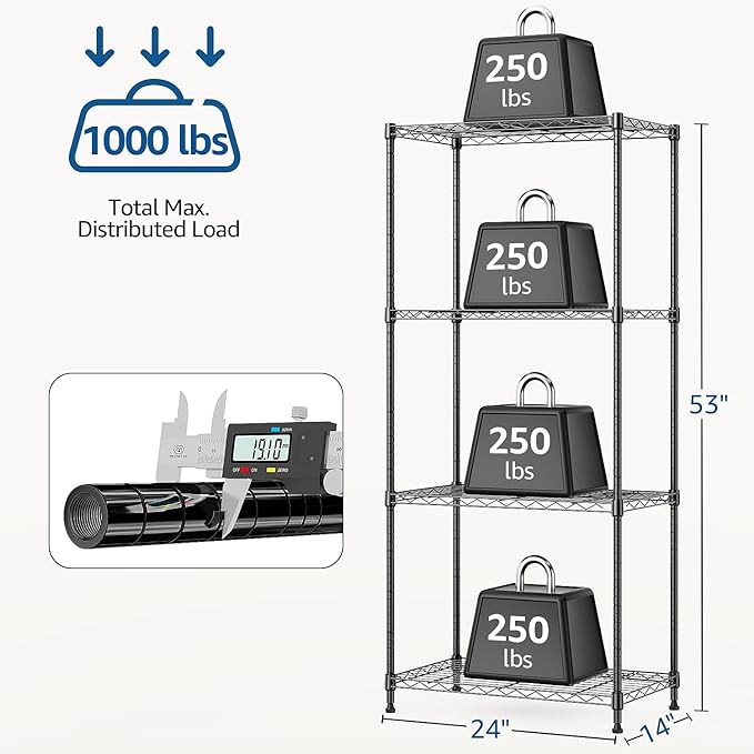1000 lbs 4Tier Shelf Metal Storage Shelves Wire Rack Closet Organizers - Image 3