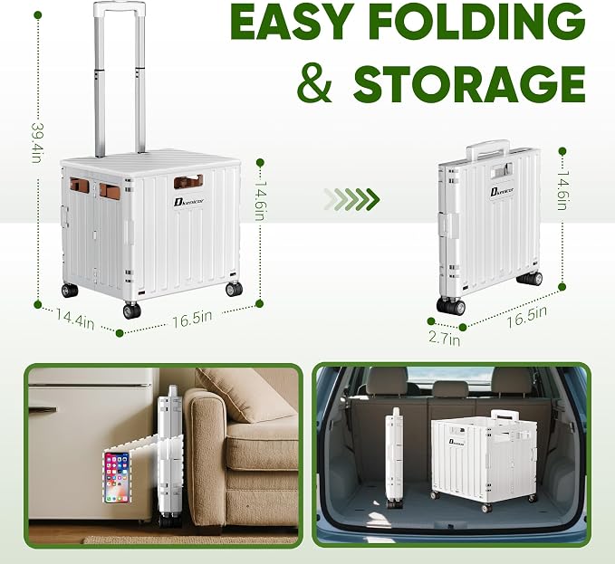 Folding Utility Cart, Portable Rolling Crate Handcart Collapsible Shopping - Image 4