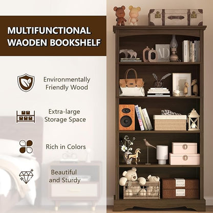 TVU 5-Tier Wooden Bookshelf, 31.5" W x 65" H ×9.9" D Bookshelf - Image 3