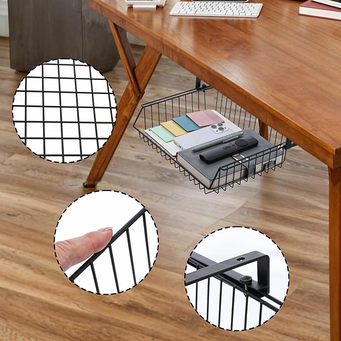 Under Desk Drawer, Slide Out Design, No Drill Metal Under Desk Cable Management - Image 3