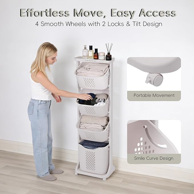 GCCSJ 4-Tier Rolling Laundry Hamper Sorter - Image 4