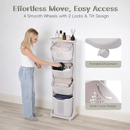 GCCSJ 4-Tier Rolling Laundry Hamper Sorter - Image 4