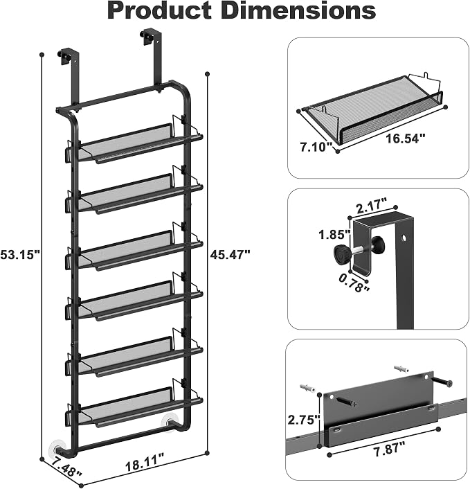 BUKFEN 6 Tier Adjustable Heavy Duty Metal Shoe Rack, Door Hanging and Wall - Image 3