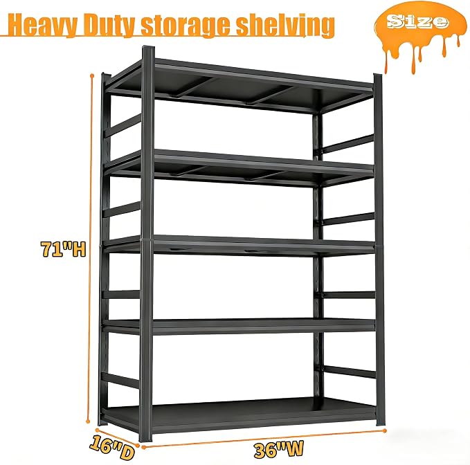 Garage Shelving Heavy Duty Metal Shelving 71" H x 36" W x 16" D 2500LBS Storage - Image 2