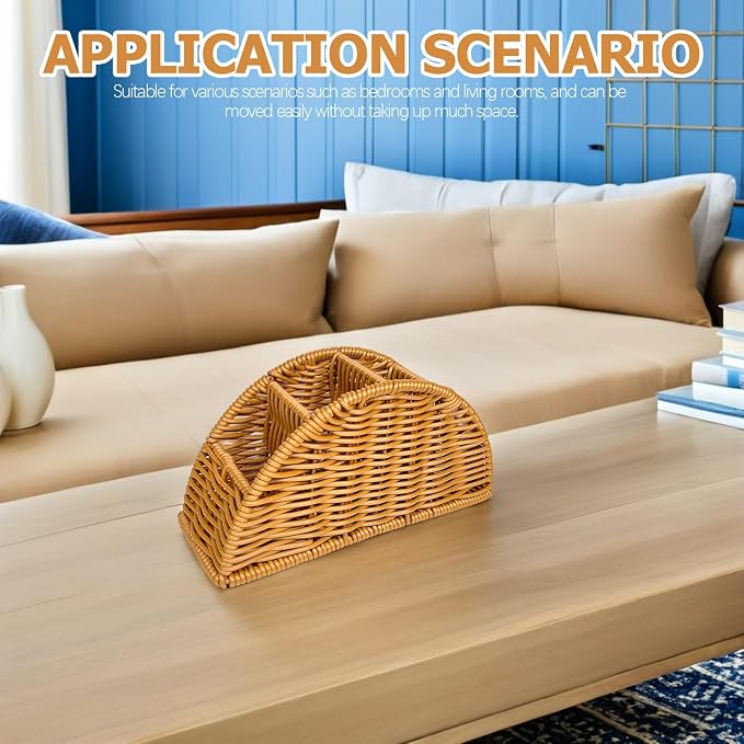 jojofuny Synthetic Rattan Remote Storage Holder Organizer Makeup Brush Holder - Image 4