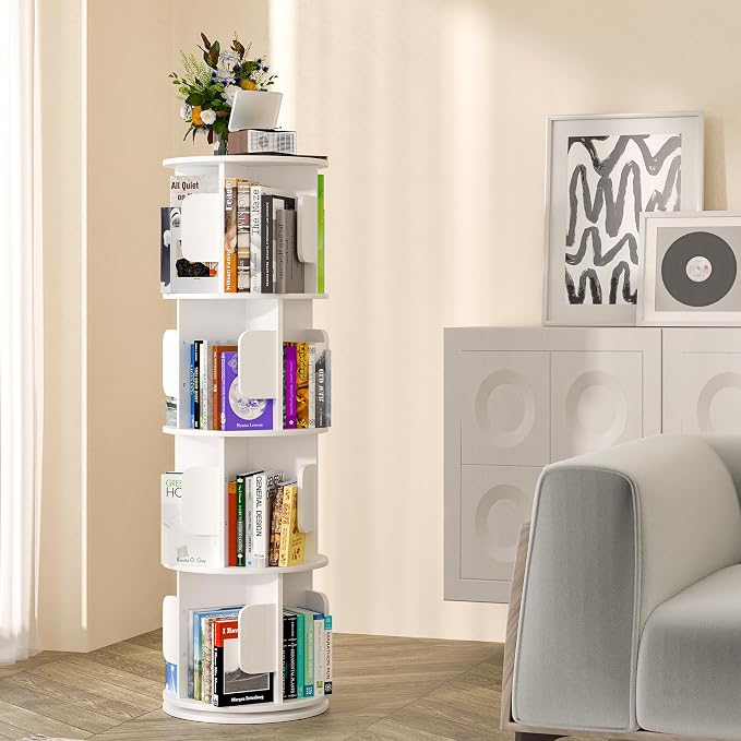 5 Tier Rotating Bookshelf, Wood Round Revolving 360 Bookcase Tower | - Image 8