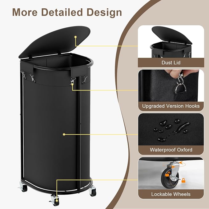 Rolling Laundry Basket with Lid, 100L Laundry Hamper with Wheels, Half Round - Image 5