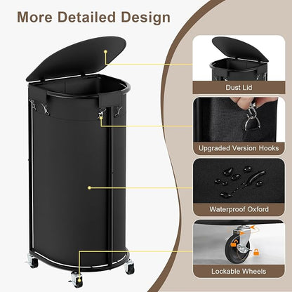 Rolling Laundry Basket with Lid, 100L Laundry Hamper with Wheels, Half Round - Image 5