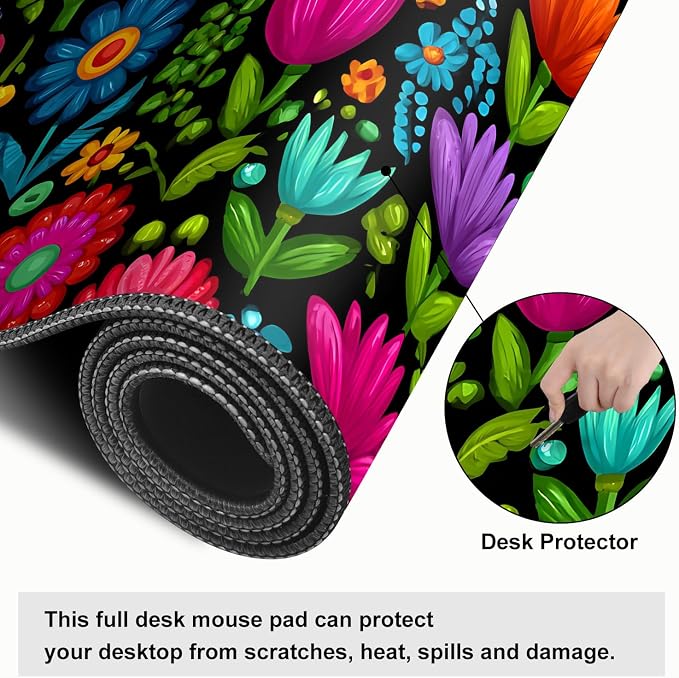 Folk Art Floral Mouse Pad – Large Extended Desk Mat 31.5 x 11.8 in– Colorful - Image 4