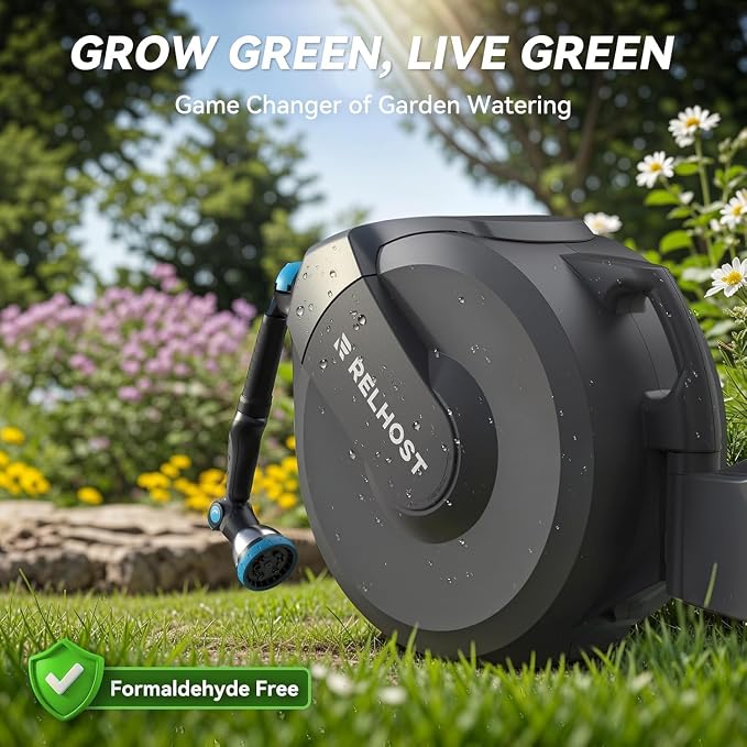 Relhost Retractable Garden Hose Reel, 1/2 in x 100 ft Wall Mount Heavy Duty - Image 7