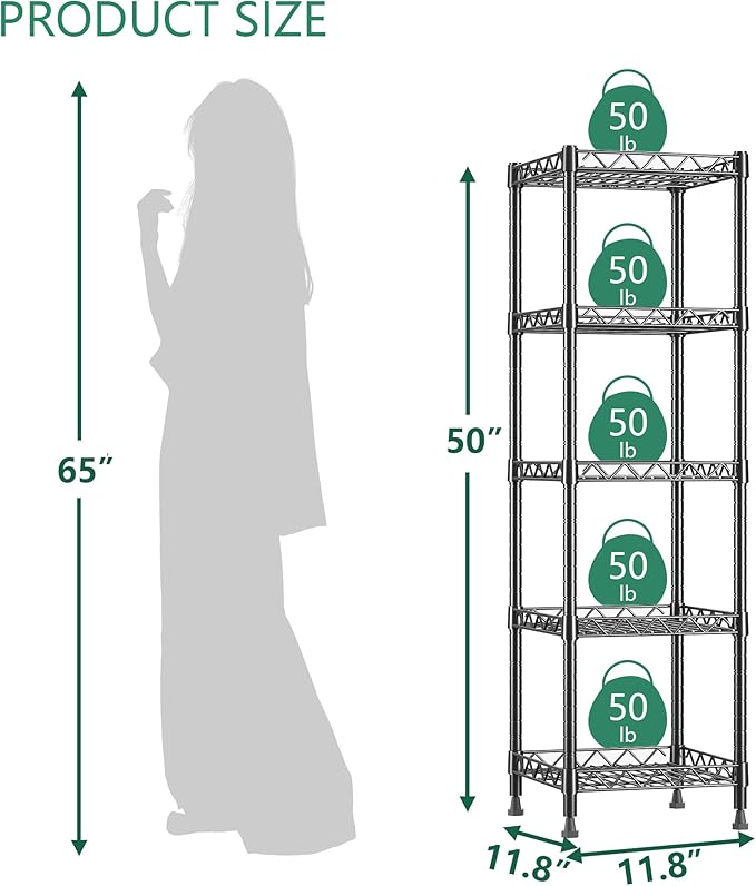 GIOTORENT 5 Tier Standing Shelving Metal Units, Adjustable Height Wire Shelf - Image 2