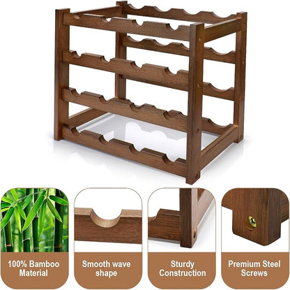 Bamboo Wine Rack, 4-Tier 16 Bottles Wine Storage Cabinet Shelf, Easy-Assembly - Image 6