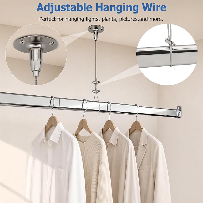 Heavy Duty Oval Closet Rod for Hanging Clothes, 51-70 Inch Adjustable Closet - Image 2