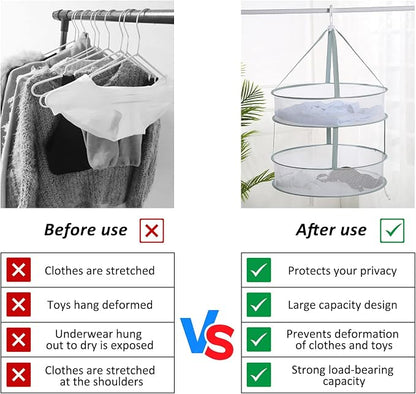 3-Tier Folding Mesh Clothes Hanging Dryer, Sweater Drying Rack, Large Laundry - Image 6