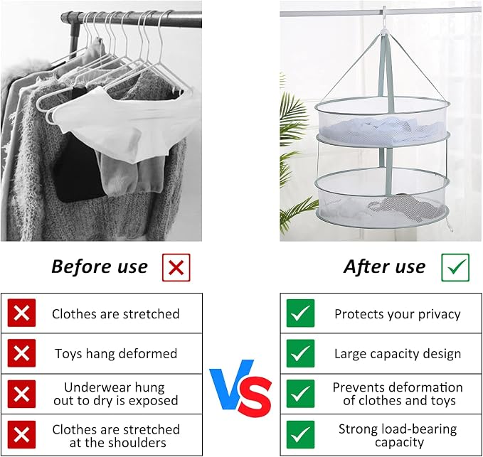 2 Pack 3-Tier Folding Mesh Clothes Hanging Dryer, Sweater Drying Rack, Large - Image 6