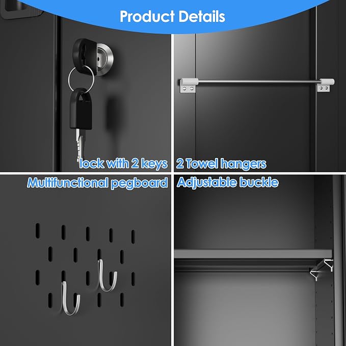SUXXAN Broom Closet Storage Cabinet 71.4"x 31.5"x15.7", Metal Cleaning Cabinets - Image 4
