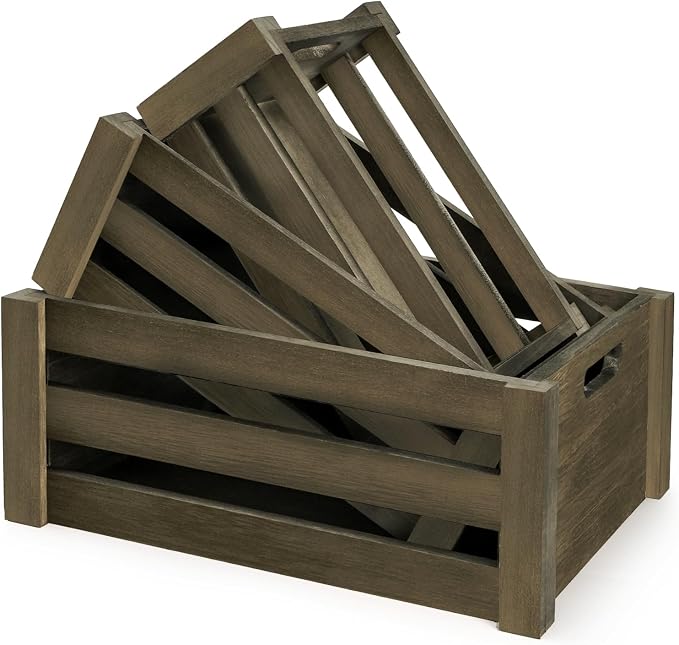 Lawei Set of 3 Wood Nesting Storage Crates - Image 3