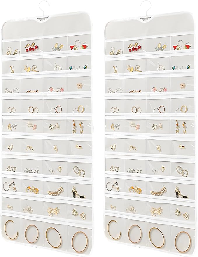 80 Pockets Hanging Jewelry Organizer, Double-Sided White Closet Jewelry Holder by Unknown