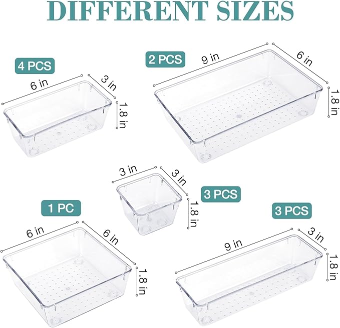 13 PCS Drawer Organizer Set, 5 Varied Size Bathroom and kitchen Drawer cabinet - Image 2