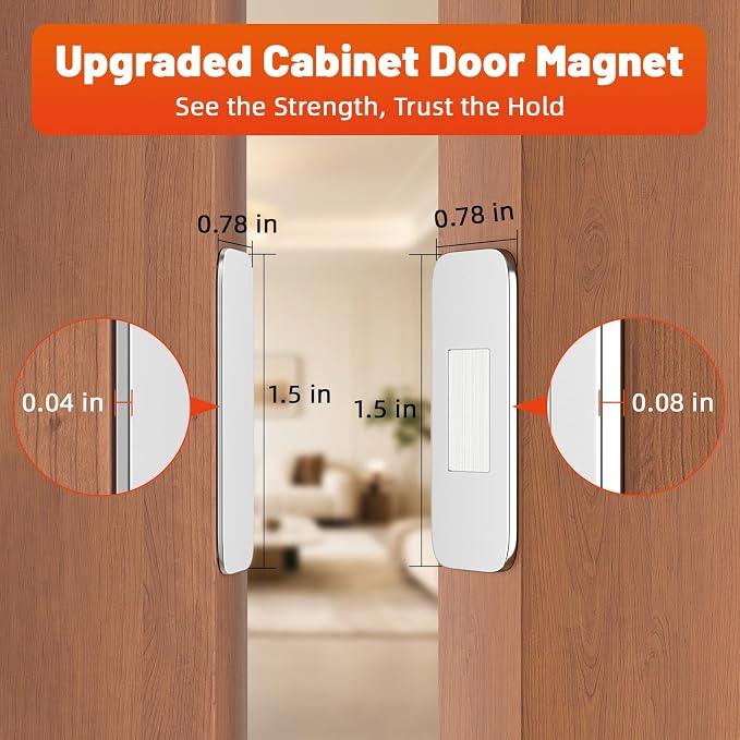 Jiayi 6 Pack Ultra Thin No Drill Magnetic Cabinet Door Catch, Adhesive - Image 2