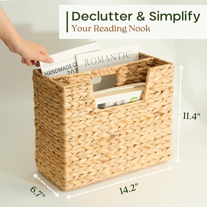 CHI AN HOME Wicker Magazine Basket, Handwoven Water Hyacinth Storage Bin & - Image 6