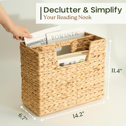 CHI AN HOME Wicker Magazine Basket, Handwoven Water Hyacinth Storage Bin & - Image 6