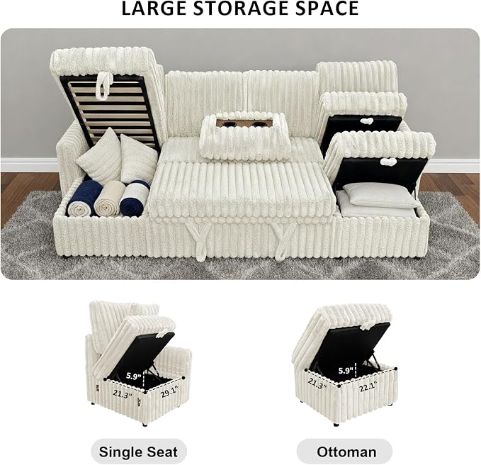 KCGKCG 104" U Shaped Sleeper Sofa Bed, Sectional Couches - Image 5