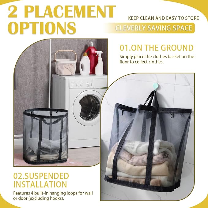 Mesh Laundry Basket, Hanging Laundry Hamper - Image 4