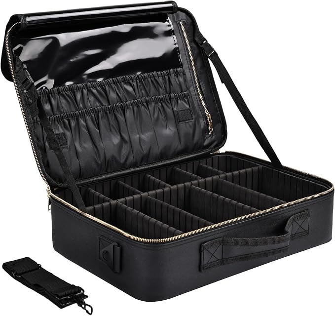 Large Travel Makeup Case, Professional Makeup Train Case Organizer, Portable by Greenfeather