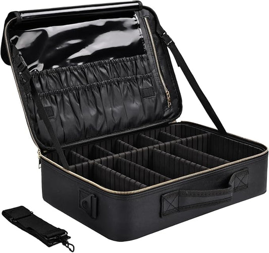 Large Travel Makeup Case, Professional Makeup Train Case Organizer, Portable by Greenfeather