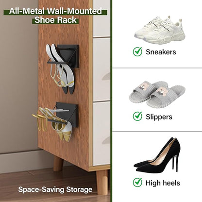 Foldable Wall Mounted Shoe Rack Set of 4, Metal Hanging Shoe Organizer - Image 3