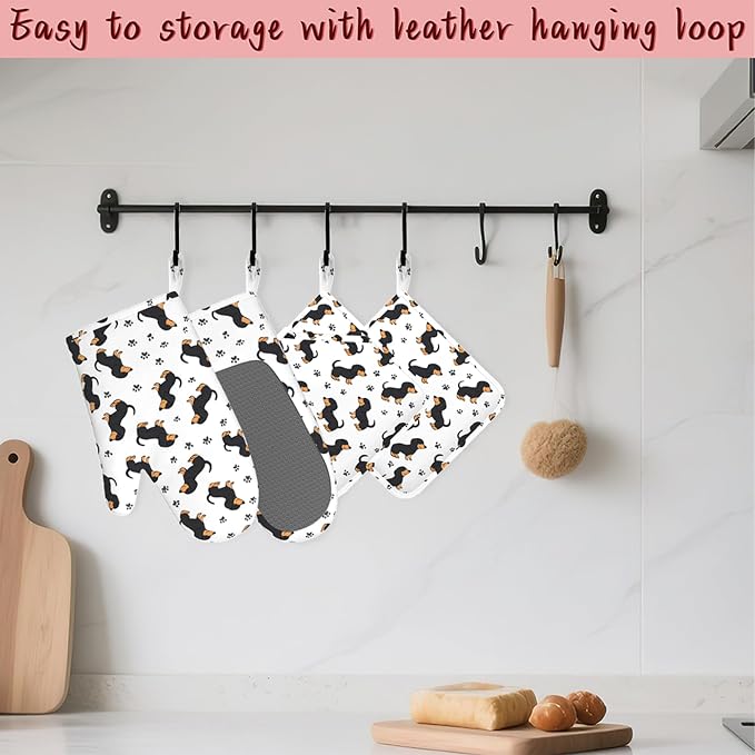 Cute Dachshund Dog Heat-Resistant Silicone Oven Mitts and Pot Holders 4 Piece - Image 5