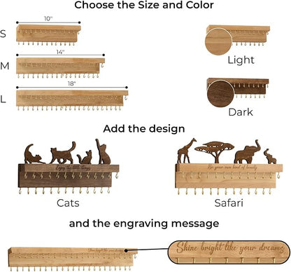Wooden Jewelry Organizer for Women, Wall Mounted Necklace & Earring Holder - Image 3