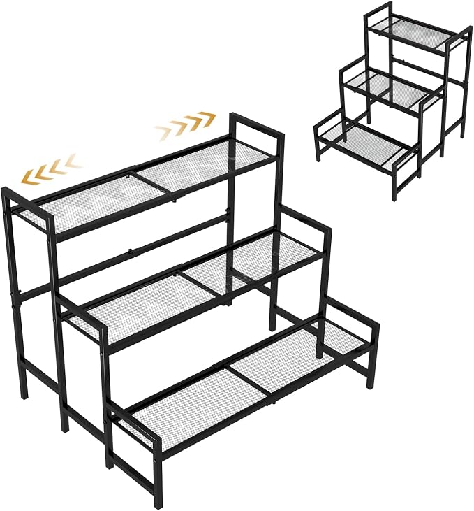 Garden 4 you 3 Tier Expandable Stair Style Metal Plant Stand, Adjustable Garden by Garden4you